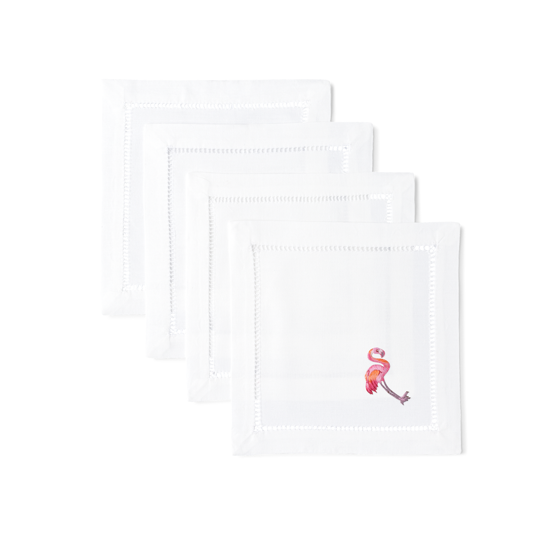 Flamingo Embroidered Cocktail Napkins