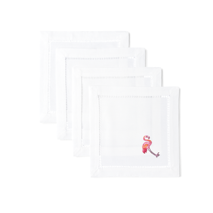 Flamingo Embroidered Cocktail Napkins