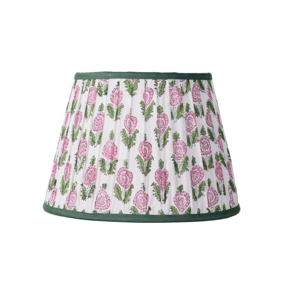 Blush Pink & Sage Gathered Block Printed Lampshade