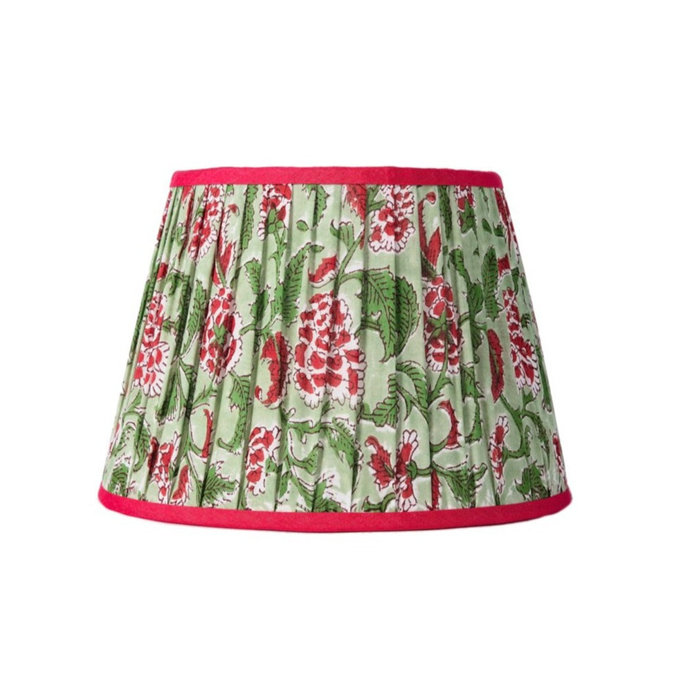 Moss & Raspberry Gathered Block Printed Lampshade