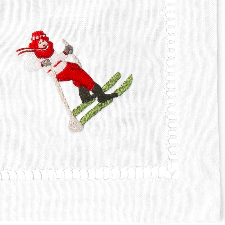 Skiers Embroidered Cocktail Napkins
