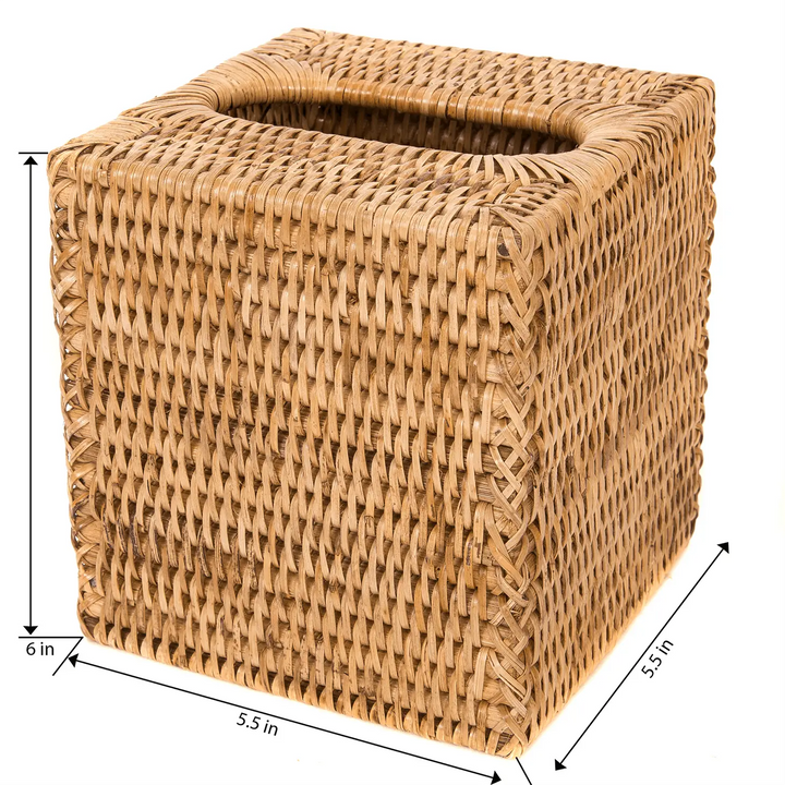 Rattan Square Tissue Box Cover - Honey Brown