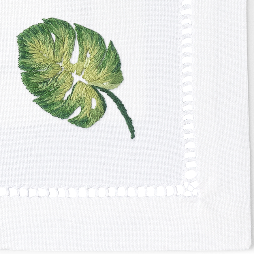 Tropical Leaf Embroidered Cocktail Napkins