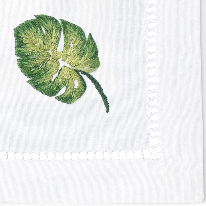 Tropical Leaf Embroidered Cocktail Napkins