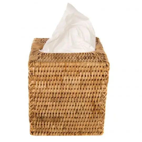 Rattan Square Tissue Box Cover - Honey Brown