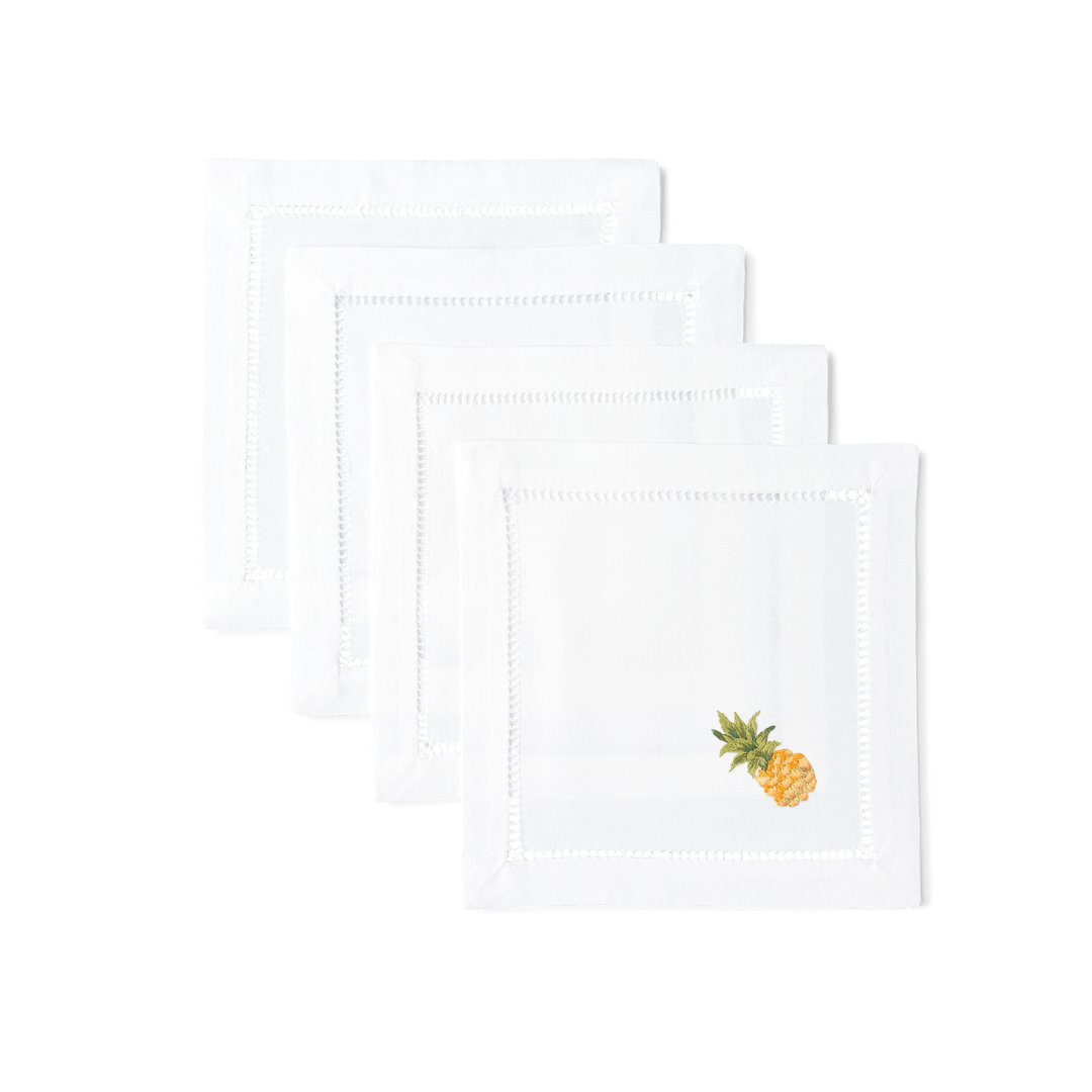 Pineapple Embroidered Cocktail Napkins
