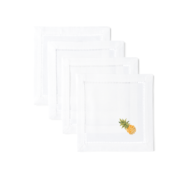 Pineapple Embroidered Cocktail Napkins