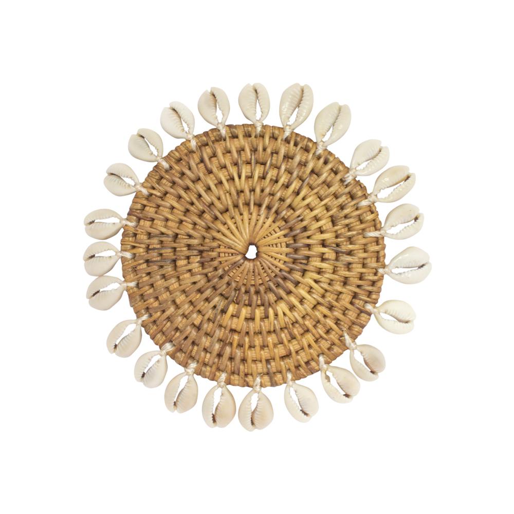 Natural Rattan & Cowrie Shell Coasters - Set of 4