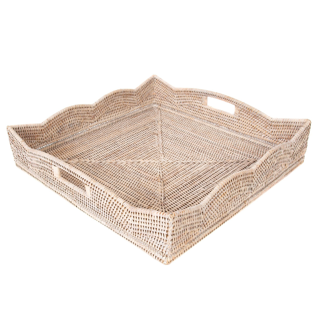 Whitewash Rattan Square Scallop Tray