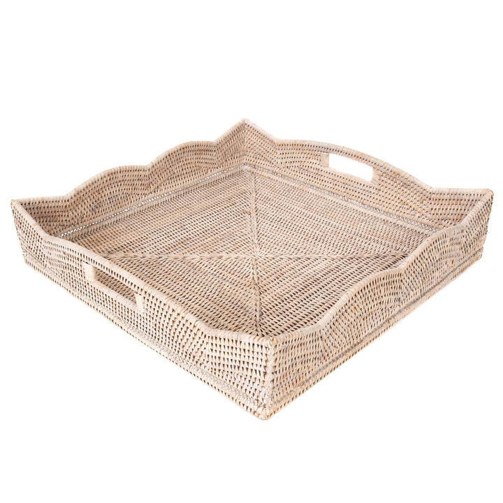 Whitewash Rattan Square Scallop Tray
