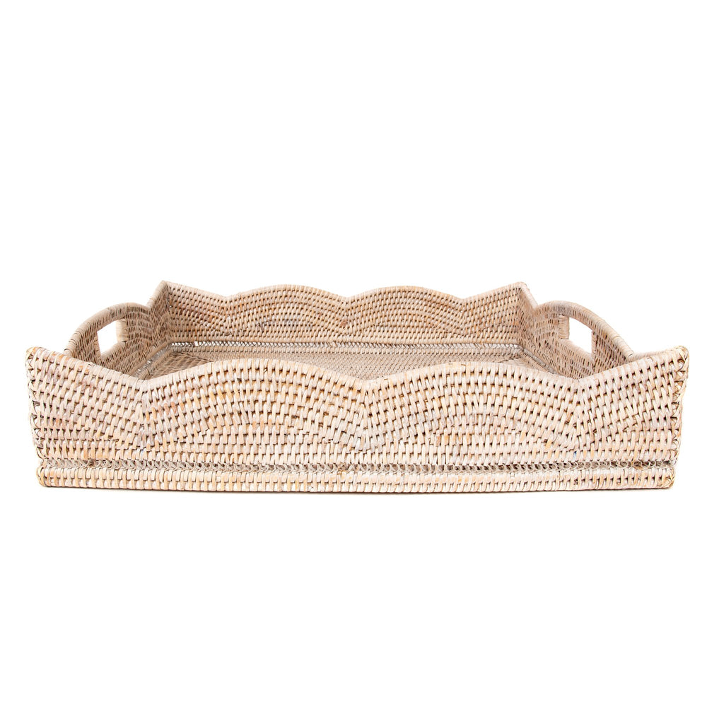 Whitewash Rattan Square Scallop Tray