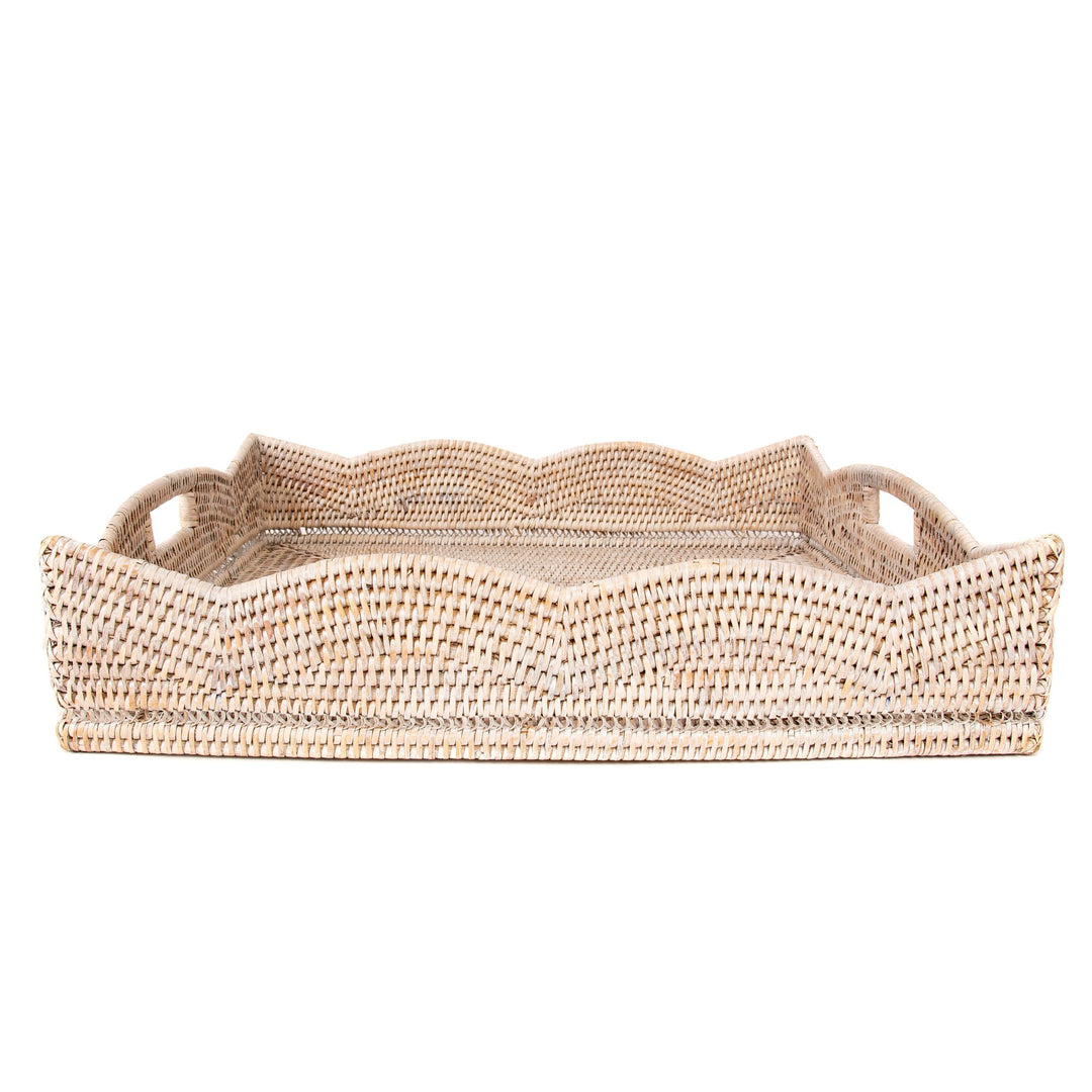 Whitewash Rattan Square Scallop Tray