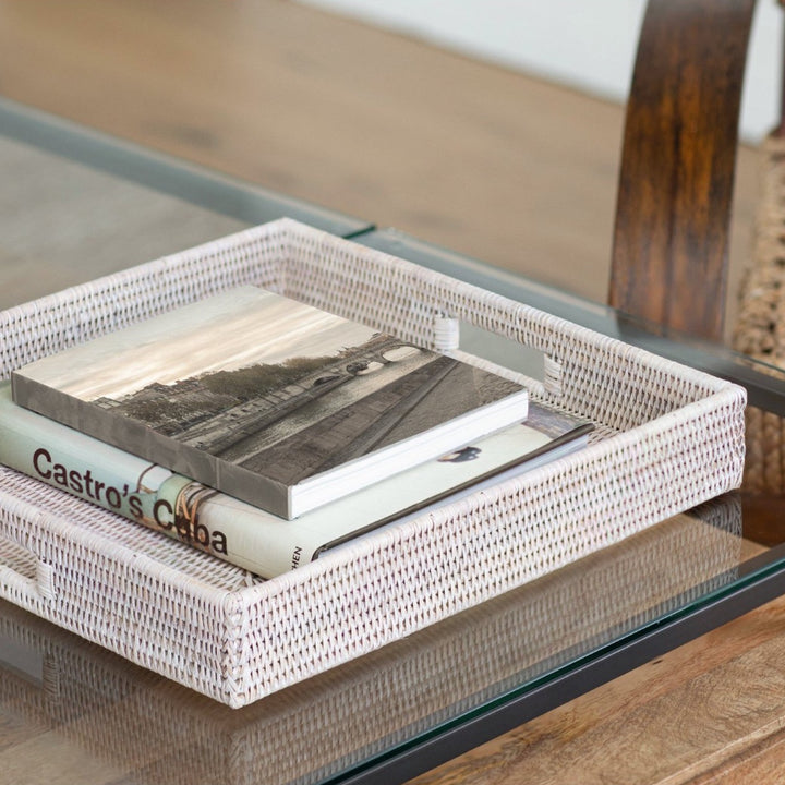 Rattan Square Serving Tray - Whitewash