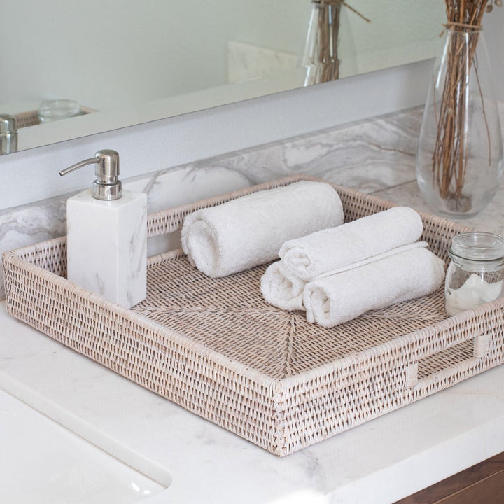 Rattan Square Serving Tray - Whitewash