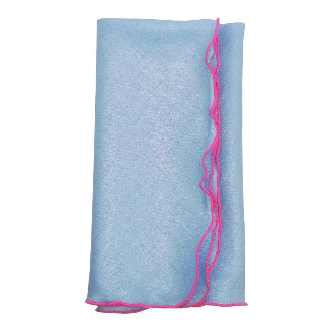 Aqua & Hot Pink Scallop Linen Napkins - Set of 4