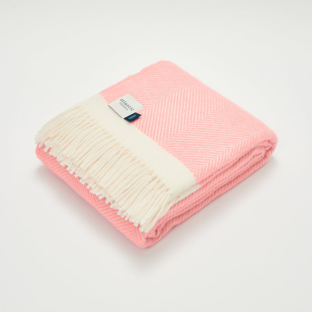 Candy Floss Pink Herringbone Wool Throw