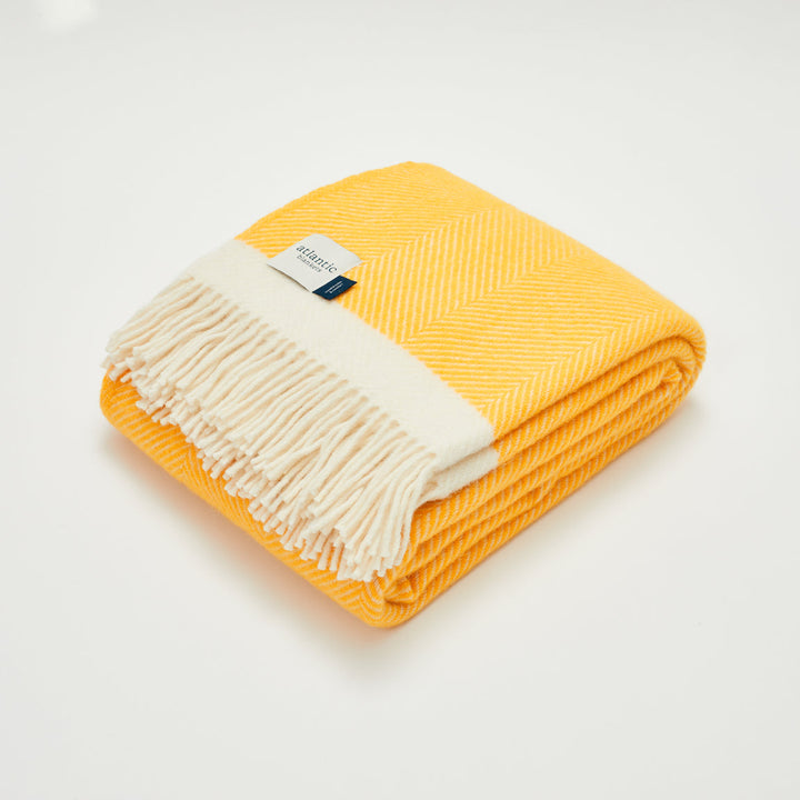 Yellow Herringbone Wool Throw