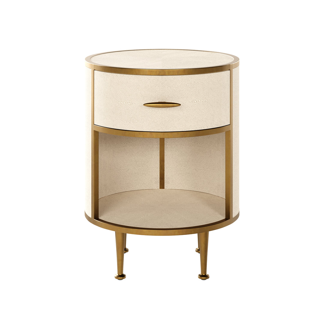 Hampton Round Bedside Table - Cream Shagreen