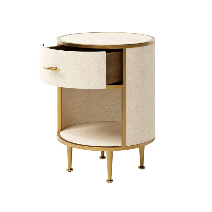 Hampton Round Bedside Table - Cream Shagreen