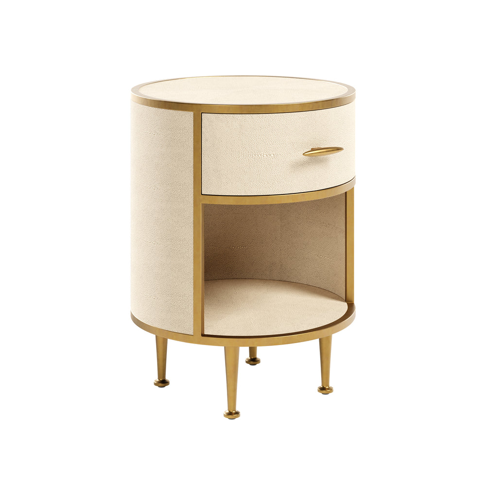 Hampton Round Bedside Table - Cream Shagreen