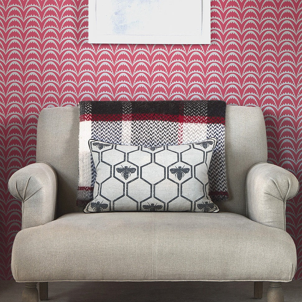 Arcade Wallpaper by Barneby Gates in Raspberry Pink