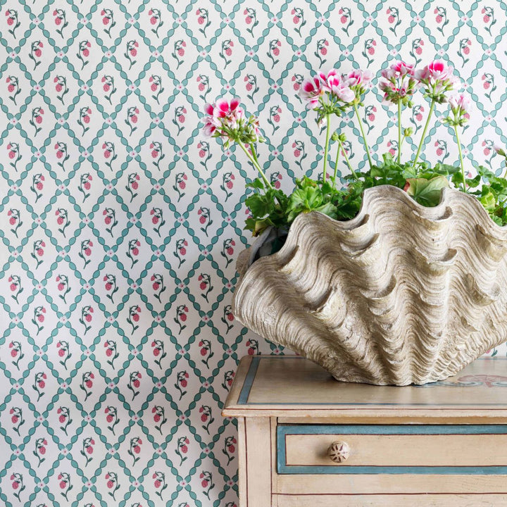 Wild Strawberry Trellis Wallpaper
