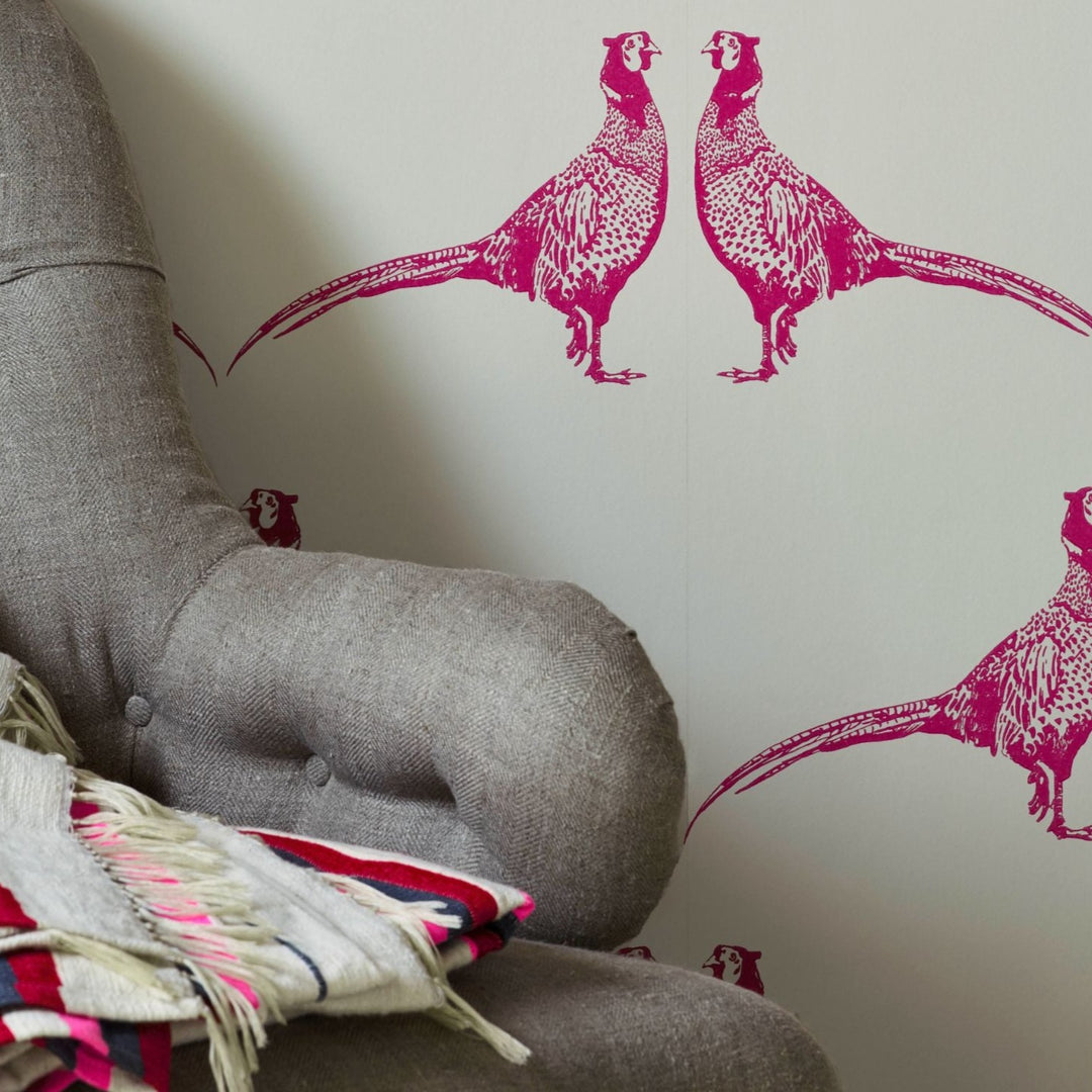 Barneby Gates Pheasant Wallpaper in Pink