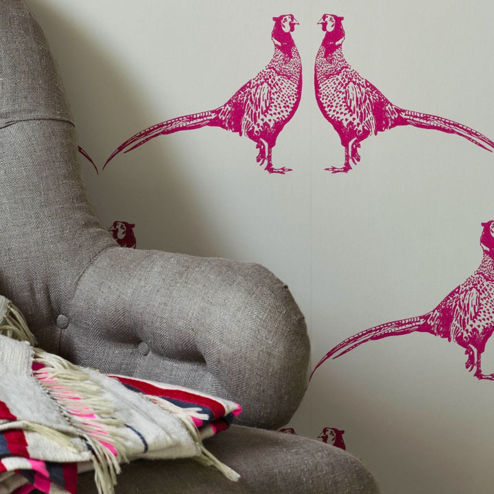 Barneby Gates Pheasant Wallpaper in Pink