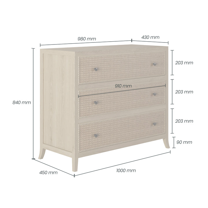 Witley Oak & Rattan Chest of Drawers