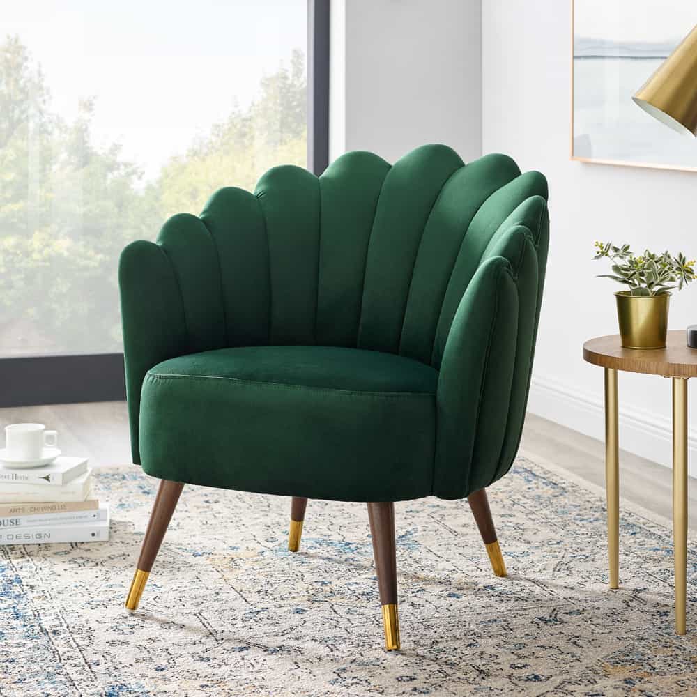 Camille Emerald Green Scalloped Velvet Armchair Decoralist