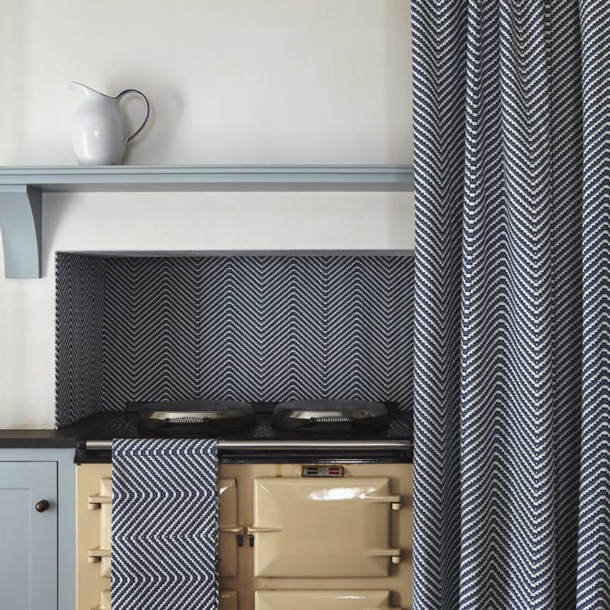 Barneby Gates Chevron Fabric in Ink Blue