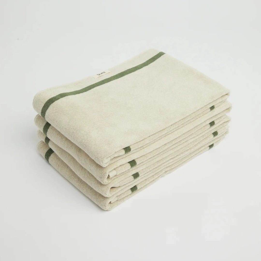 The Classic Ecru & Green Organic Cotton Towel