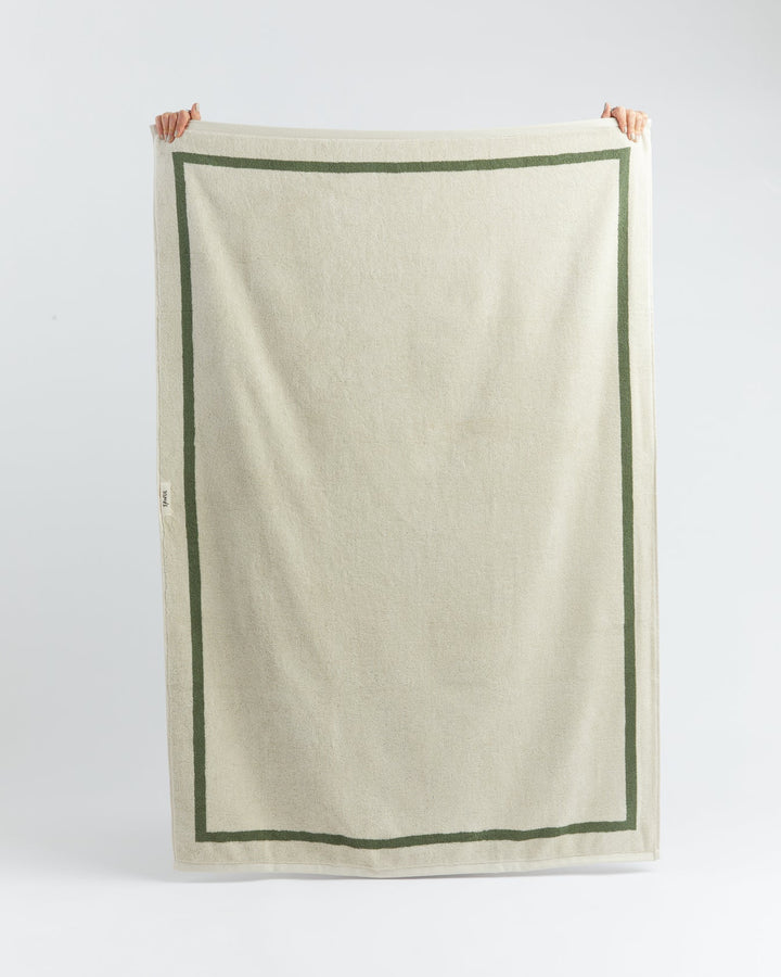 The Classic Ecru & Green Organic Cotton Towel
