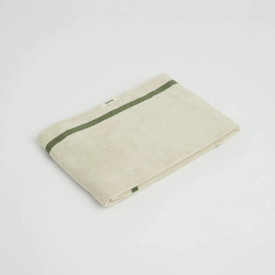 The Classic Ecru & Green Organic Cotton Towel