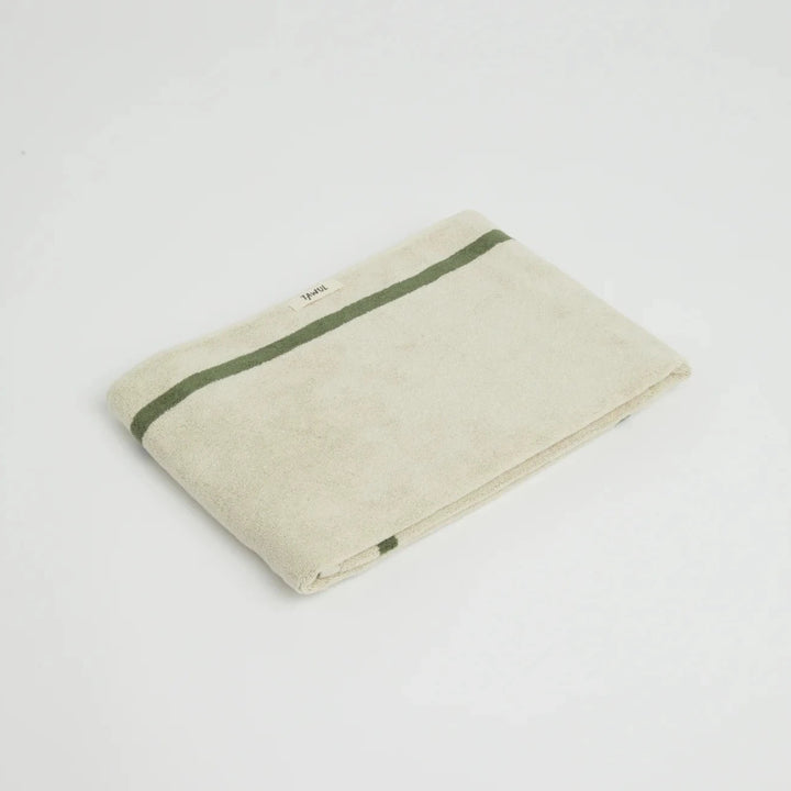 The Classic Ecru & Green Organic Cotton Towel
