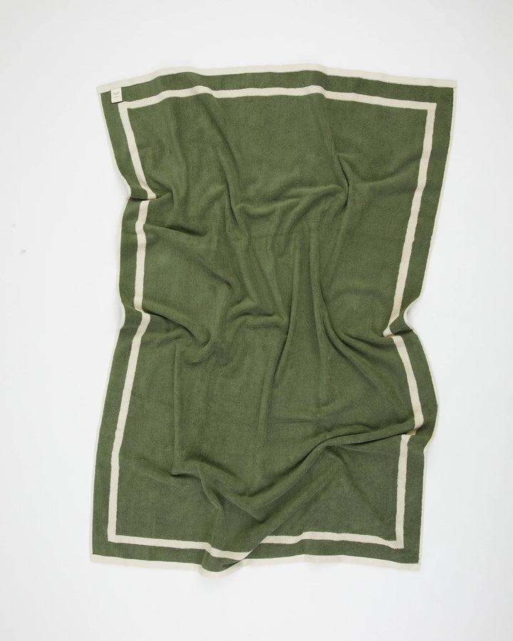 The Classic Ecru & Green Organic Cotton Towel