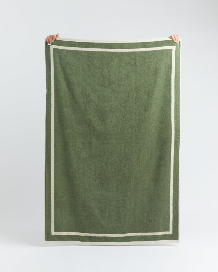 The Classic Ecru & Green Organic Cotton Towel