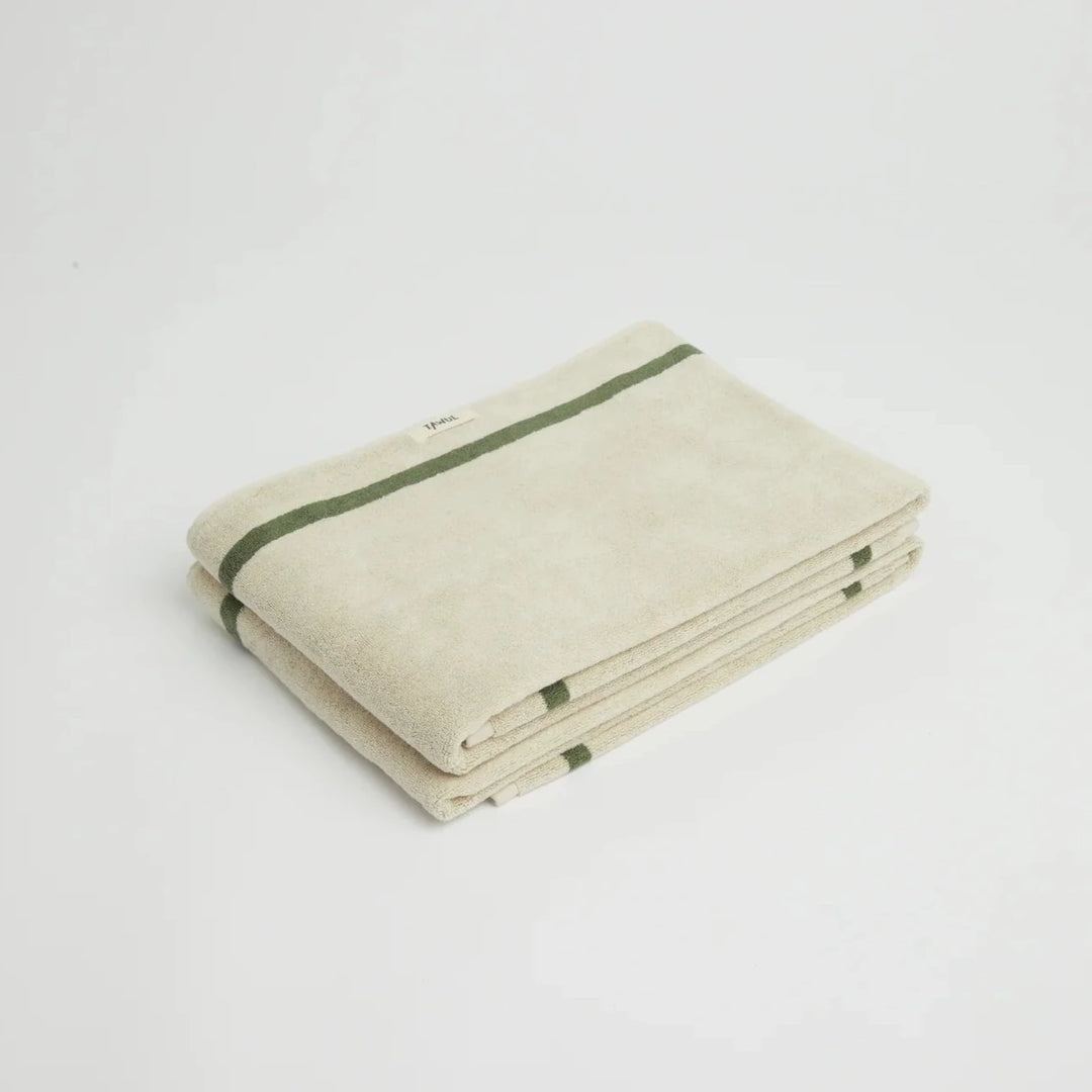 The Classic Ecru & Green Organic Cotton Towel