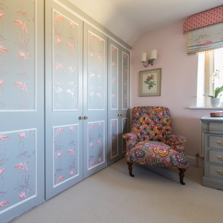 Nakuru Flamingo Wallpaper in Pink by Juliet Travers | Wallpapered Closets