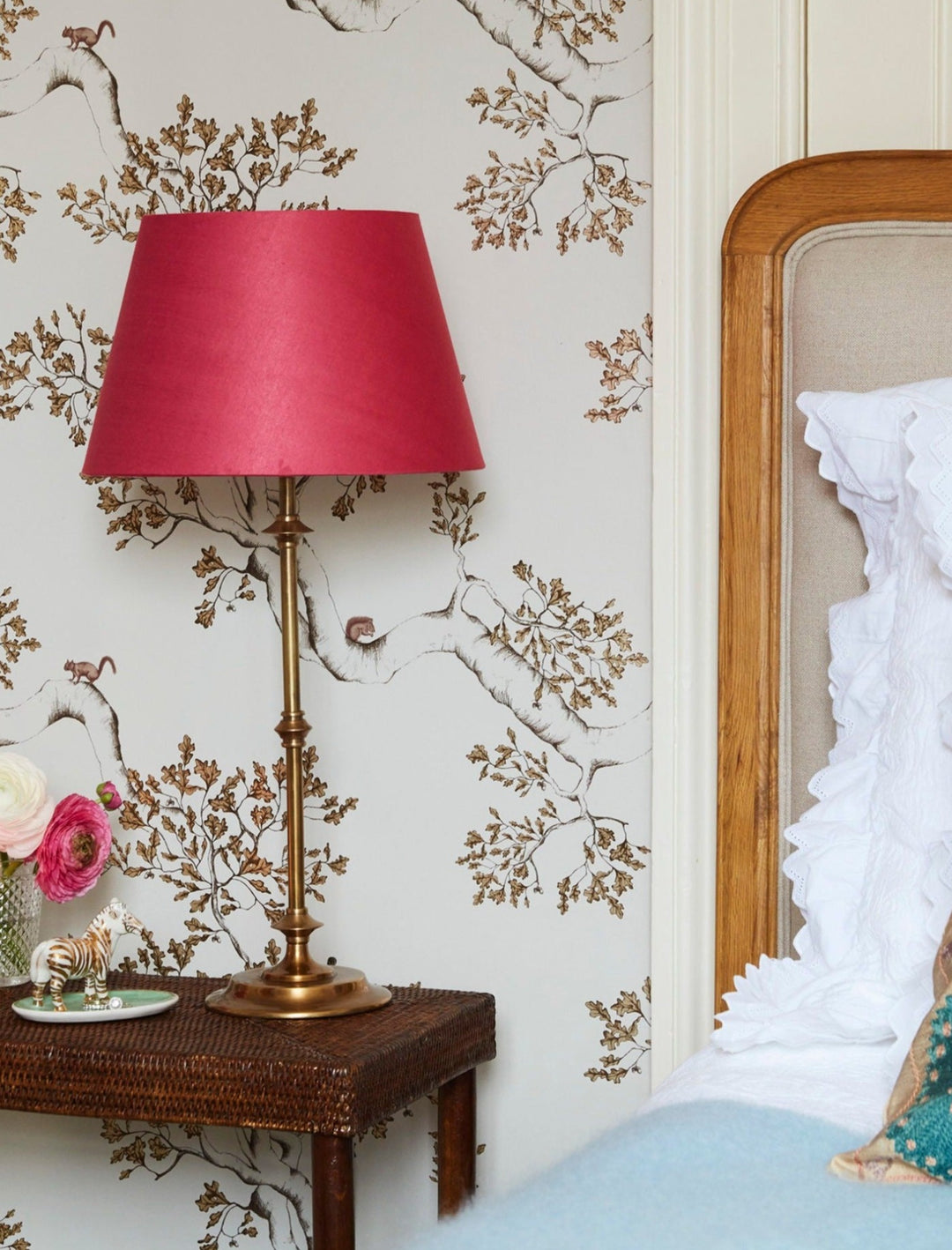 Nutcracker Wallpaper in Taupe in bedroom designed by Eyre Interiors