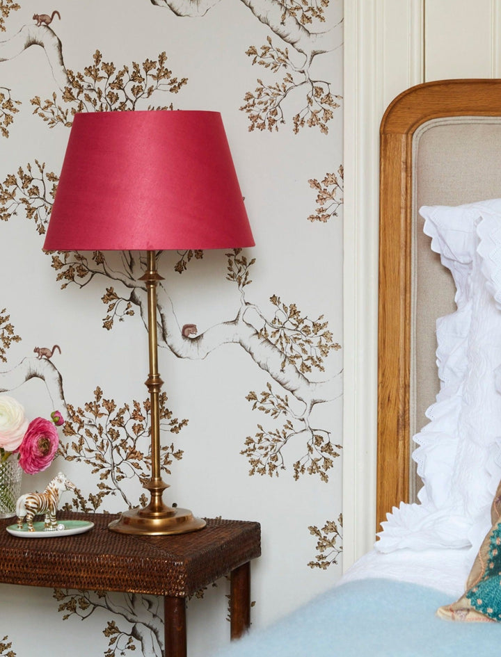 Nutcracker Wallpaper in Taupe in bedroom designed by Eyre Interiors