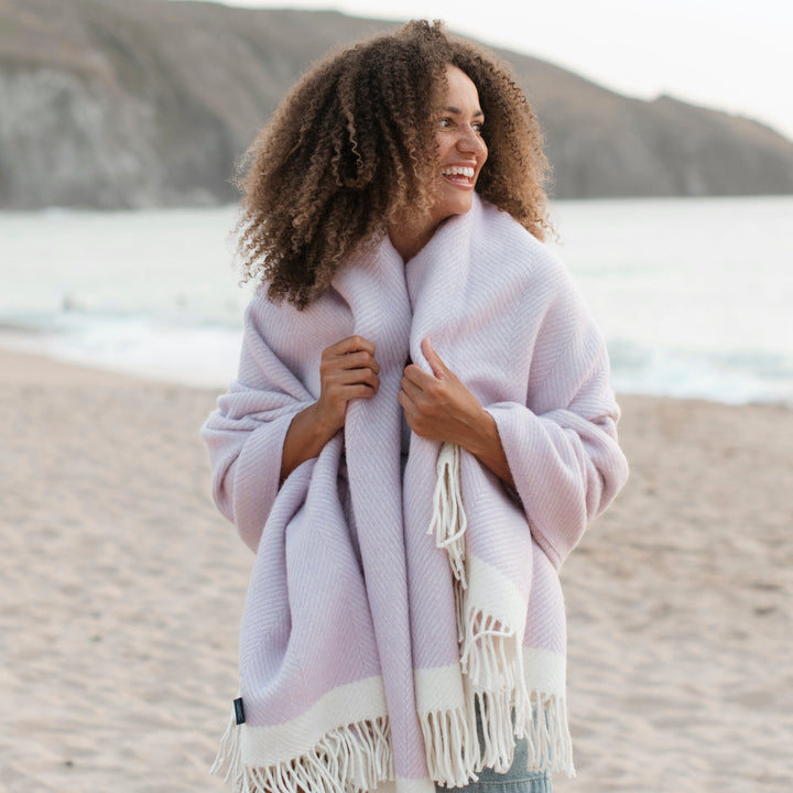 Lilac Herringbone Wool Blanket