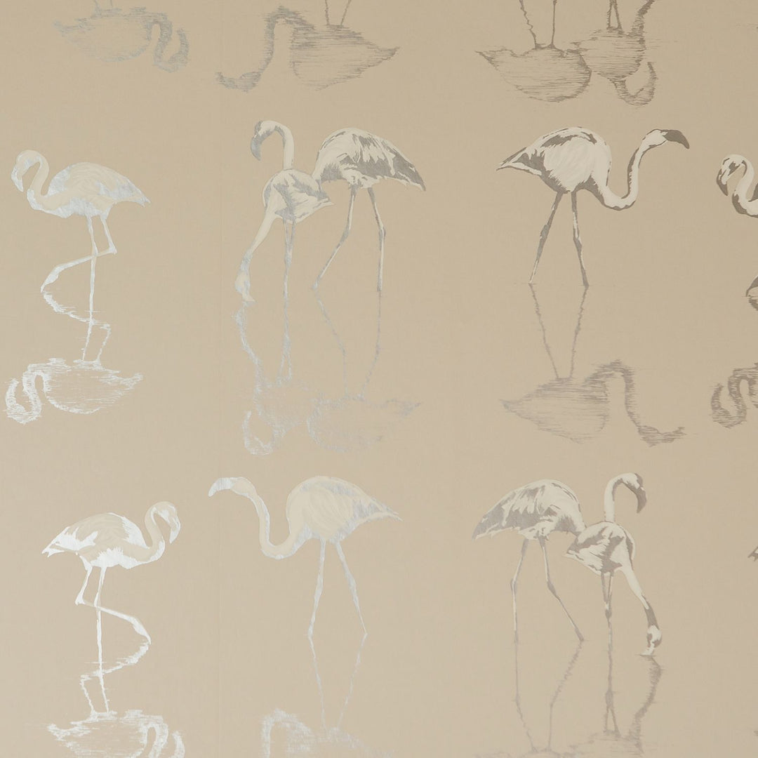 Nakuru Flamingo Wallpaper in Taupe by Juliet Traveres
