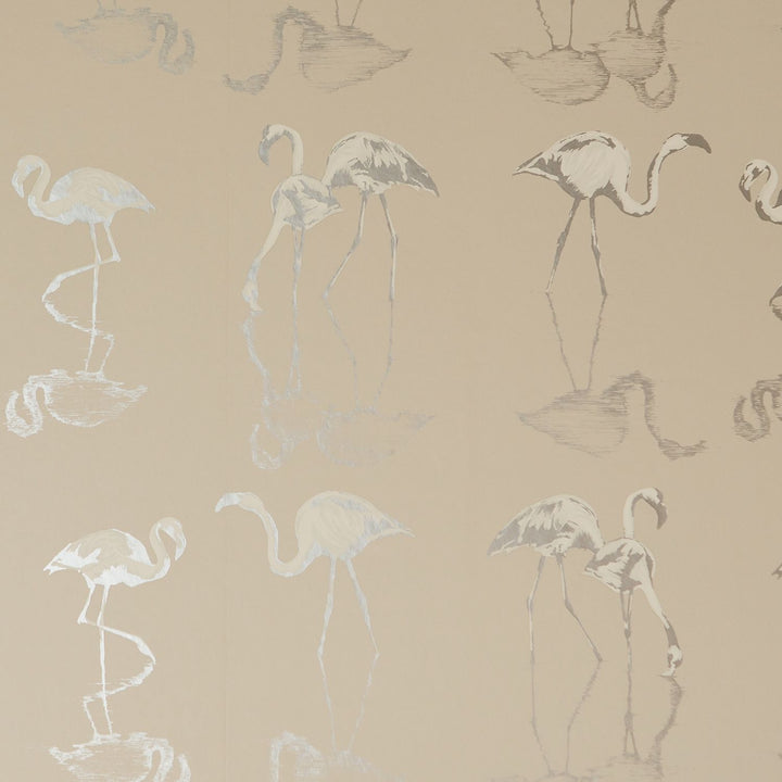 Nakuru Flamingo Wallpaper in Taupe by Juliet Traveres