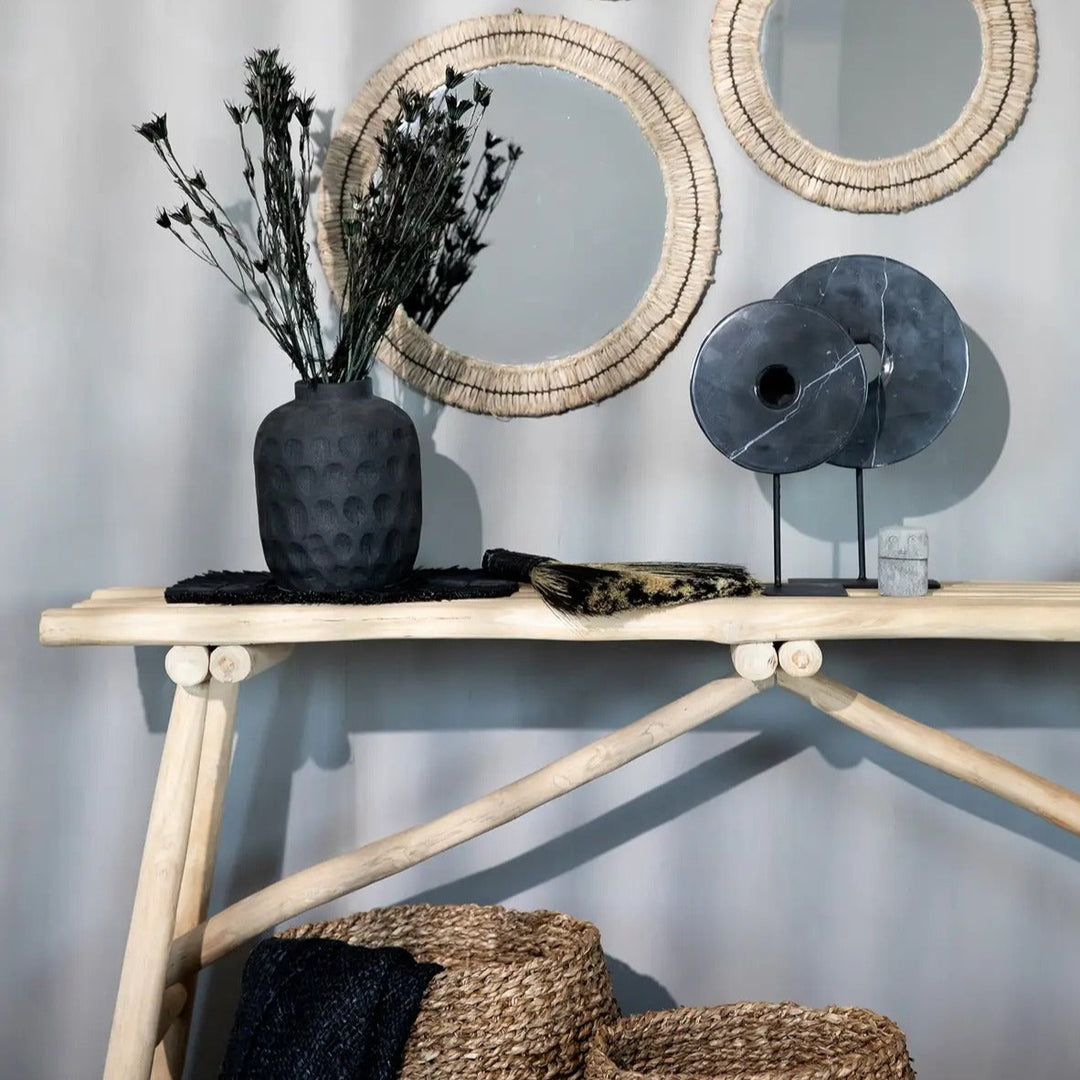 Large Noir Marble Disc On Stand Sculpture
