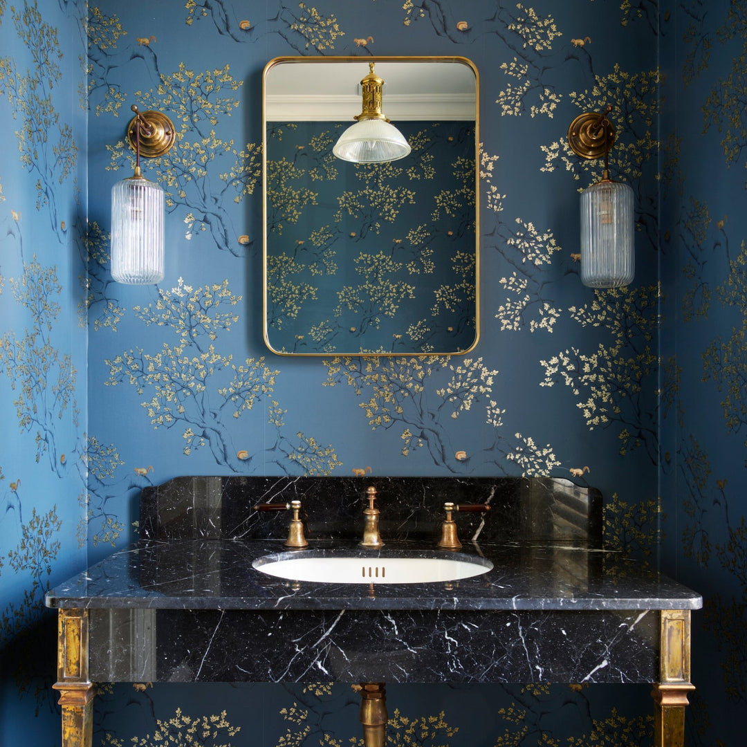 Navy Nutcracker Wallpaper by Juliet Travers in Powder Room