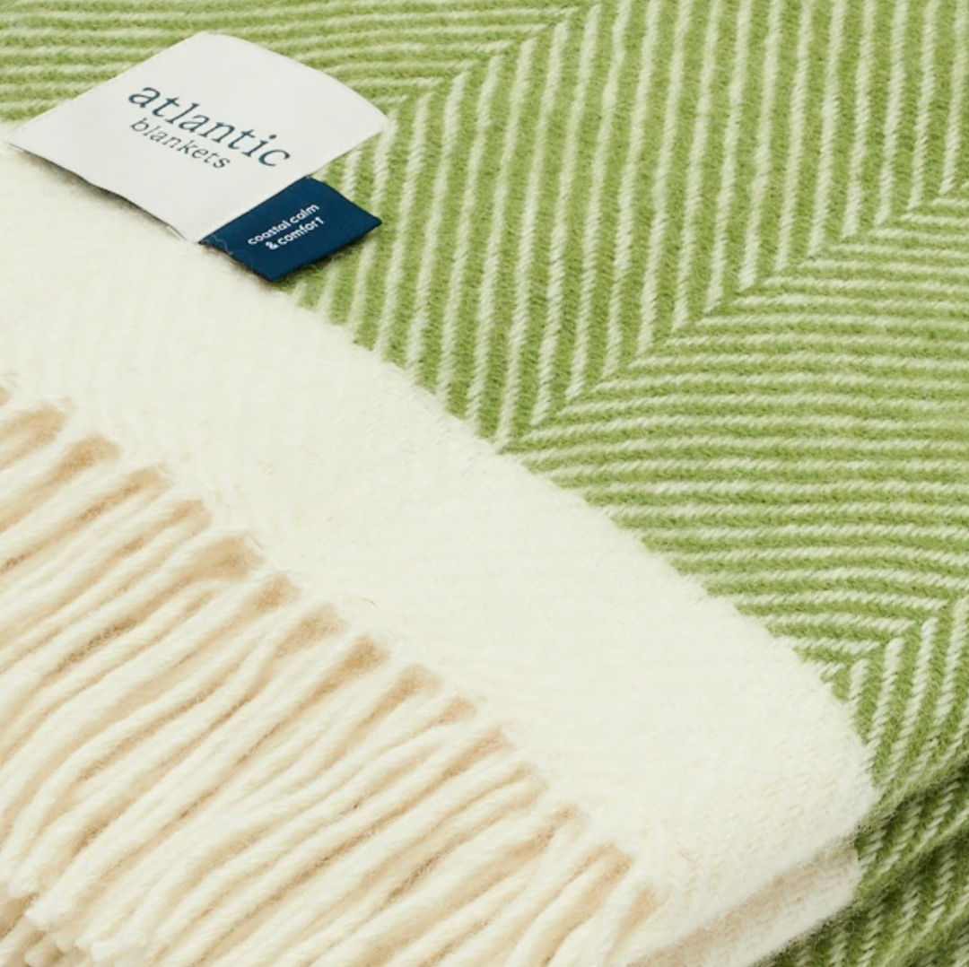 Kelp Green Herringbone Wool Throw