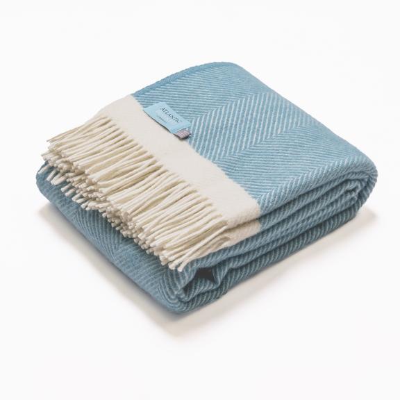 Turquoise Herringbone Wool Throw