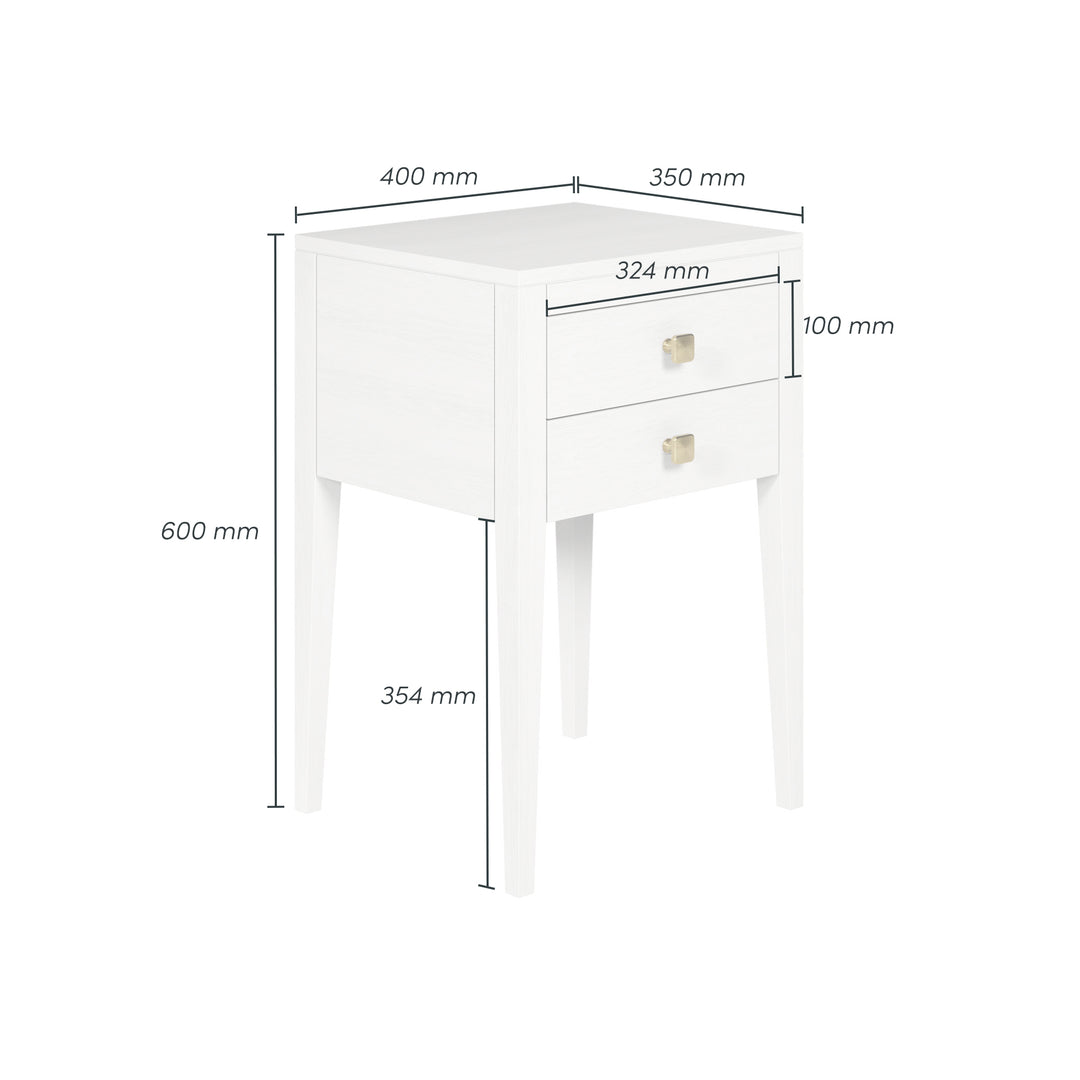 Radford 2-Drawer Bedside Table - White