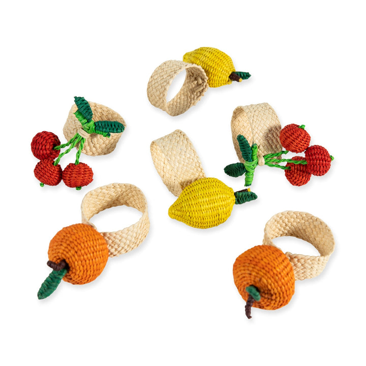 Fruit Basket Raffia Napkin Ring - Set of 6